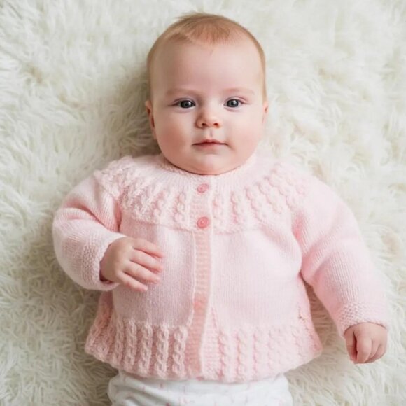 2 Piece Hand-Knit Light Pink Baby Dress and Matching Cardigan - Picture 15 of 15